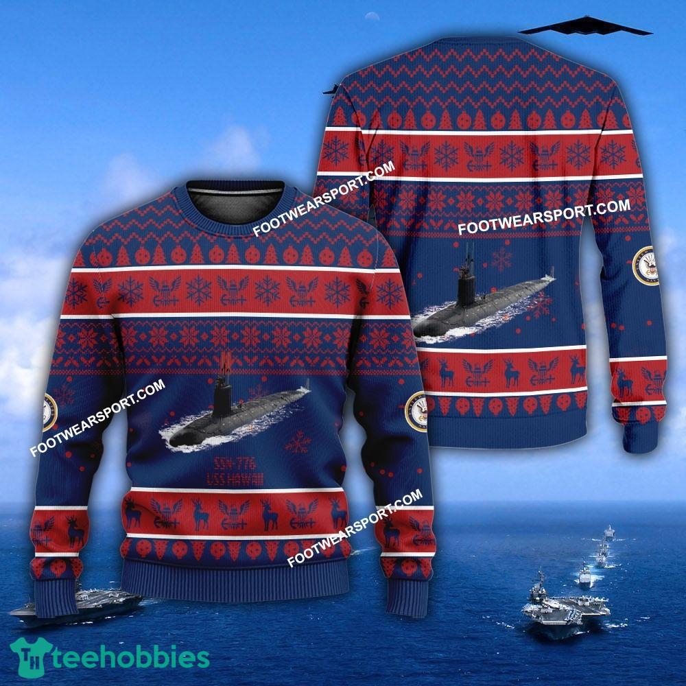 US Navy USS Hawaii SSN-776 Ugly Christmas Sweater For Army