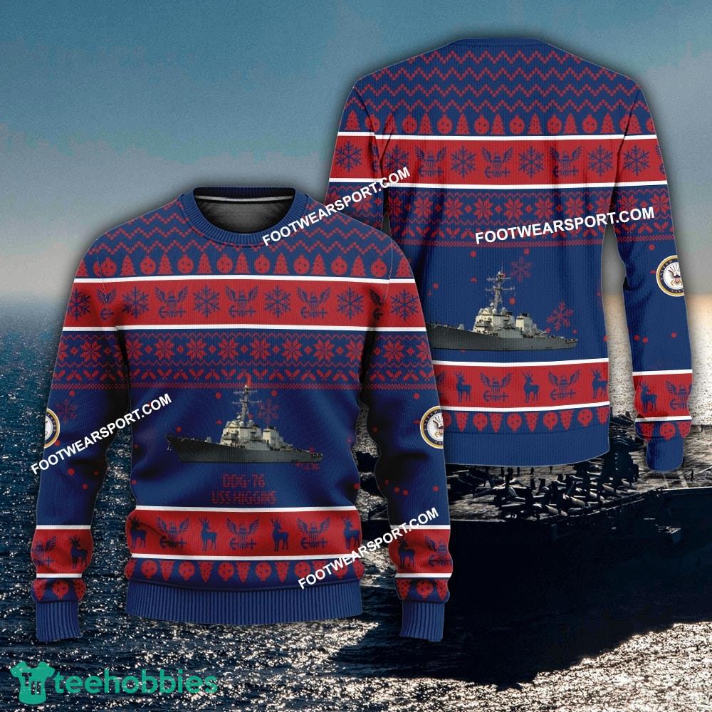 US Navy USS Higgins DDG-76 Ugly Christmas 3D Sweater For Army