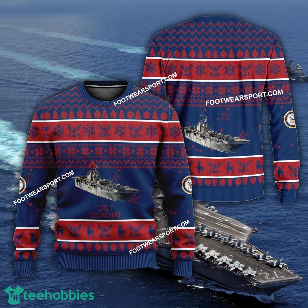 US Navy USS Iwo Jima LHD-7 Ugly Christmas Sweater AOP Gift Veteran