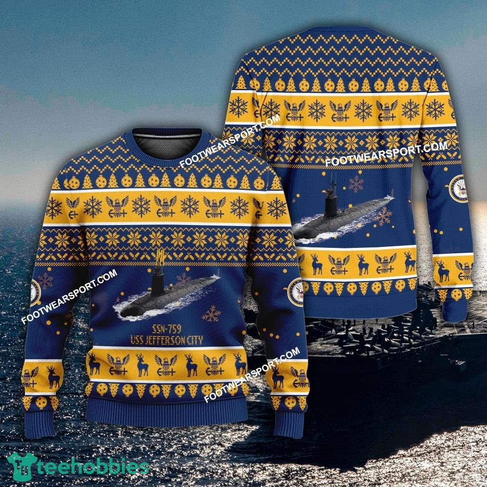 US Navy USS Jefferson City SSN-759 Ugly Christmas 3D Sweater For Army