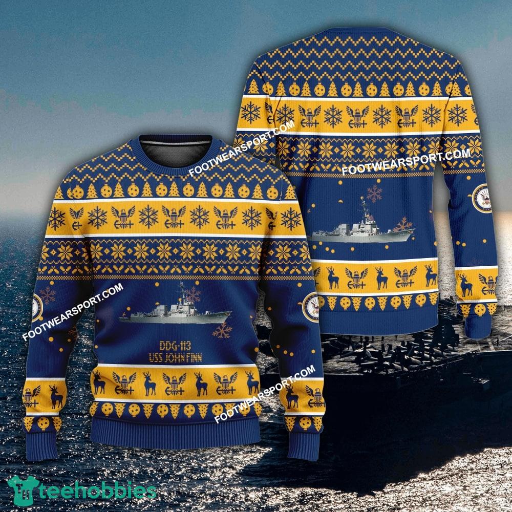 US Navy USS John Finn DDG-113 Ugly Christmas 3D Sweater Gift Veteran