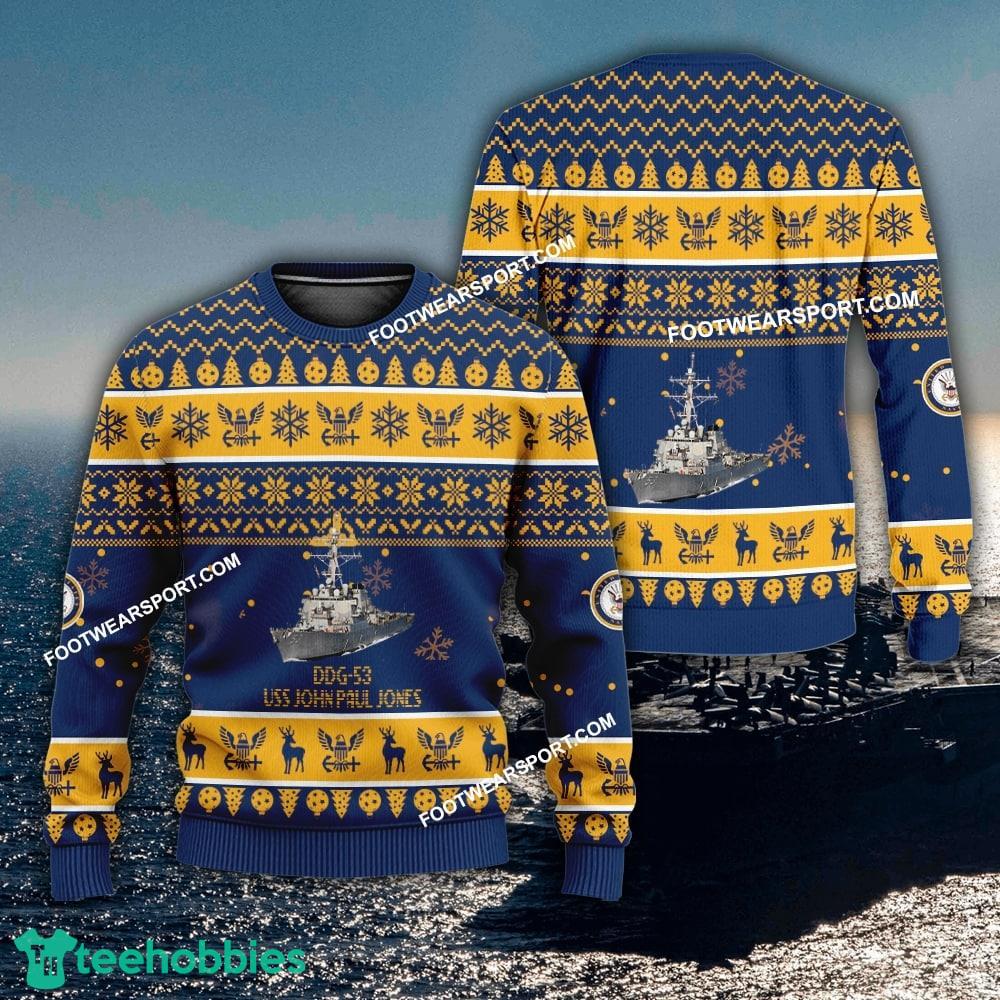 US Navy USS John Paul Jones DDG-53 Ugly Christmas 3D Sweater For Men Women