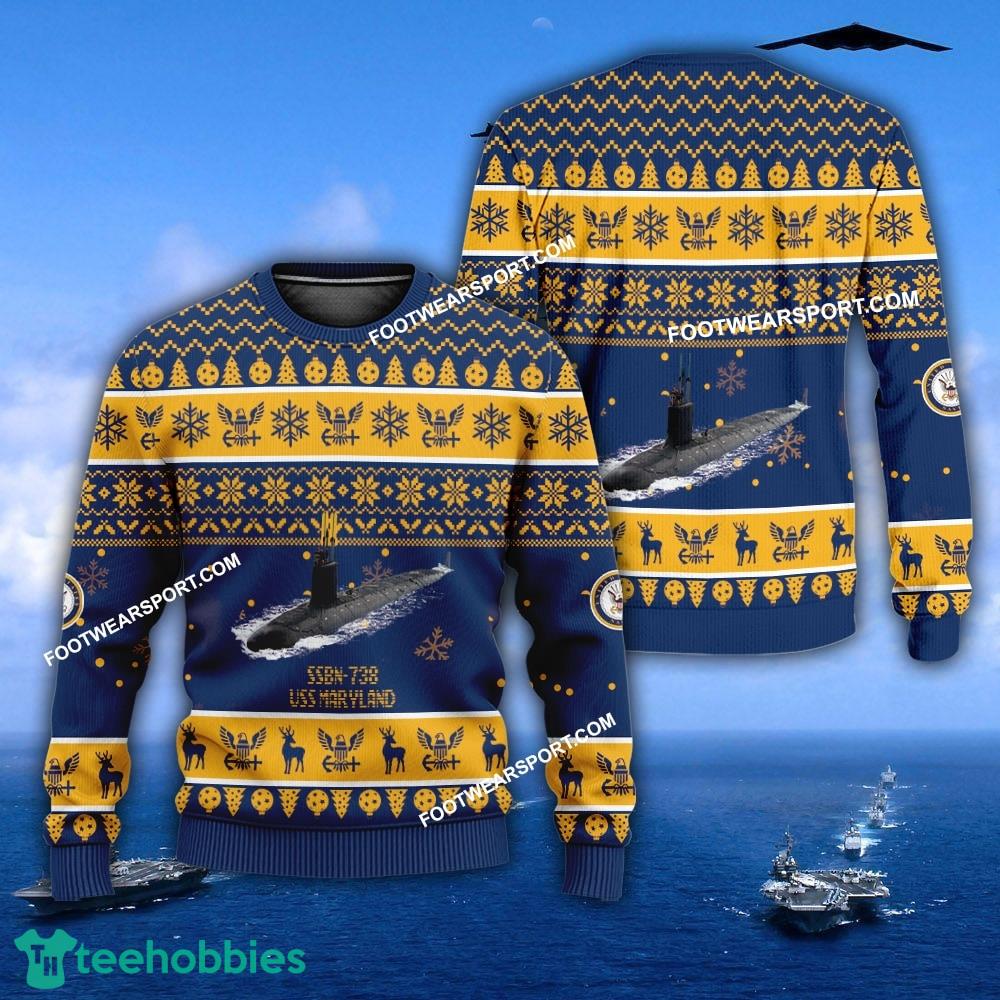 US Navy USS Maryland SSBN-738 Ugly Christmas Sweater For Men Women