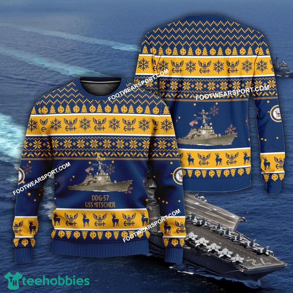 US Navy USS Mitscher DDG-57 Ugly Christmas Sweater AOP For Army