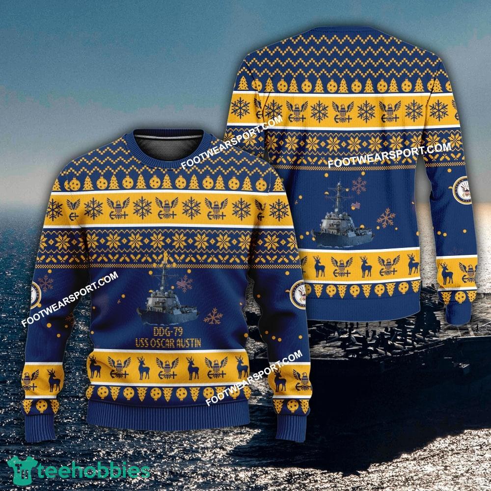 US Navy USS Oscar Austin DDG-79 Ugly Christmas 3D Sweater For Men Women