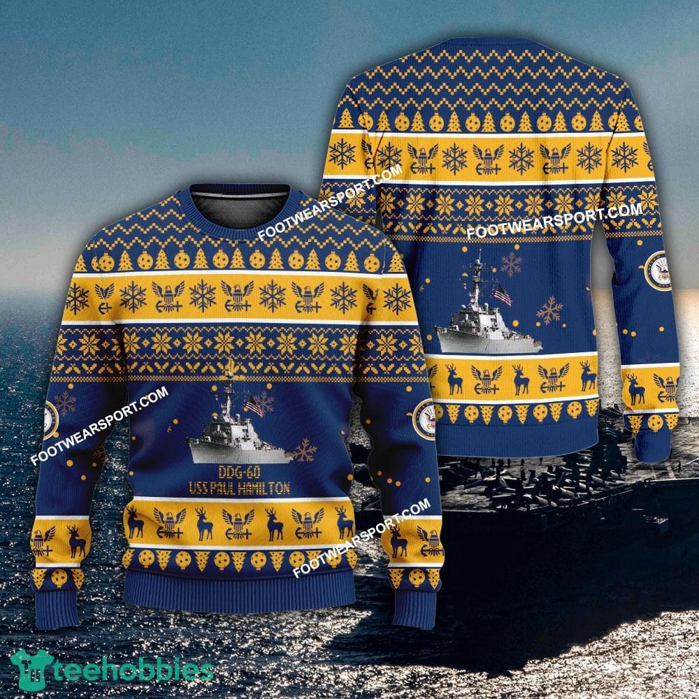 US Navy USS Paul Hamilton DDG-60 Ugly Christmas 3D Sweater Gift Veteran