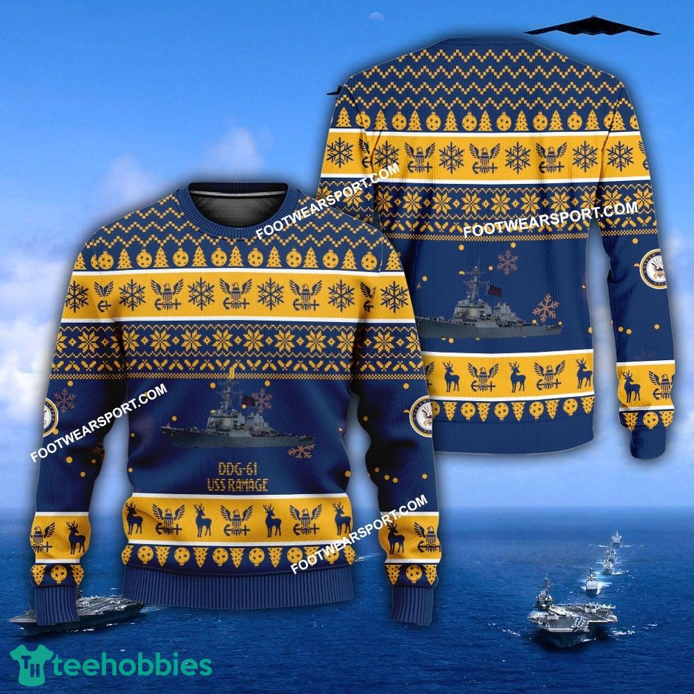 US Navy USS Ramage DDG-61 Ugly Christmas Sweater Gift Veteran