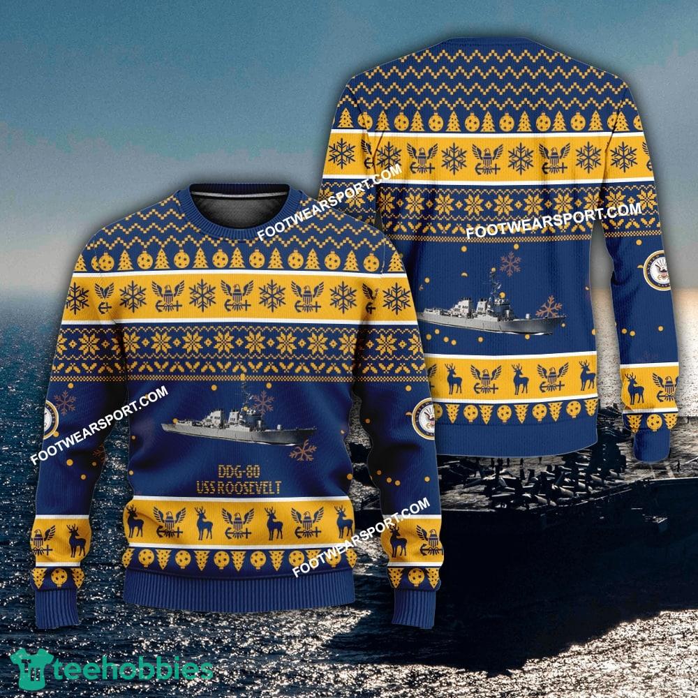 US Navy USS Roosevelt DDG-80 Knitted Xmas 3D Sweater Gift Veteran