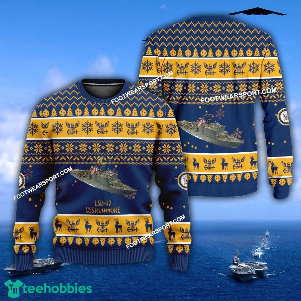 US Navy USS Rushmore LSD-47 Ugly Christmas Sweater Gift Veteran