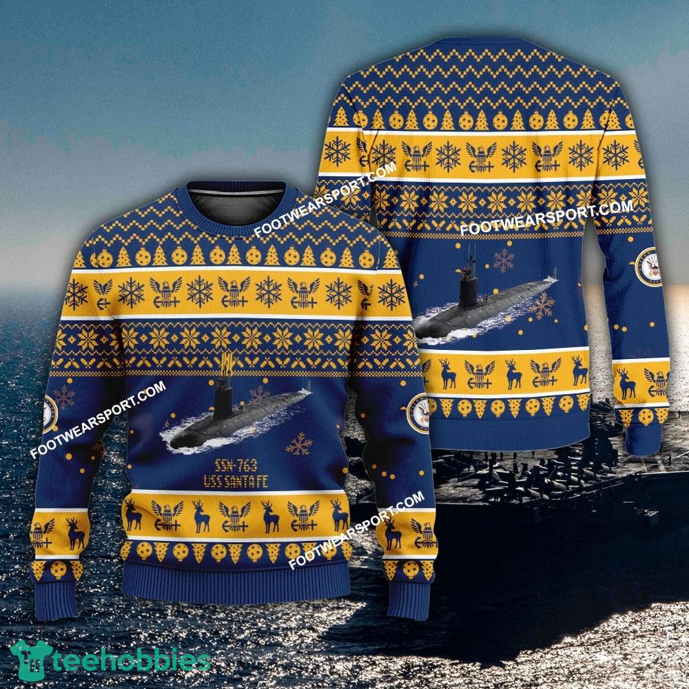 US Navy USS Santa Fe SSN-763 Ugly Christmas 3D Sweater For Army