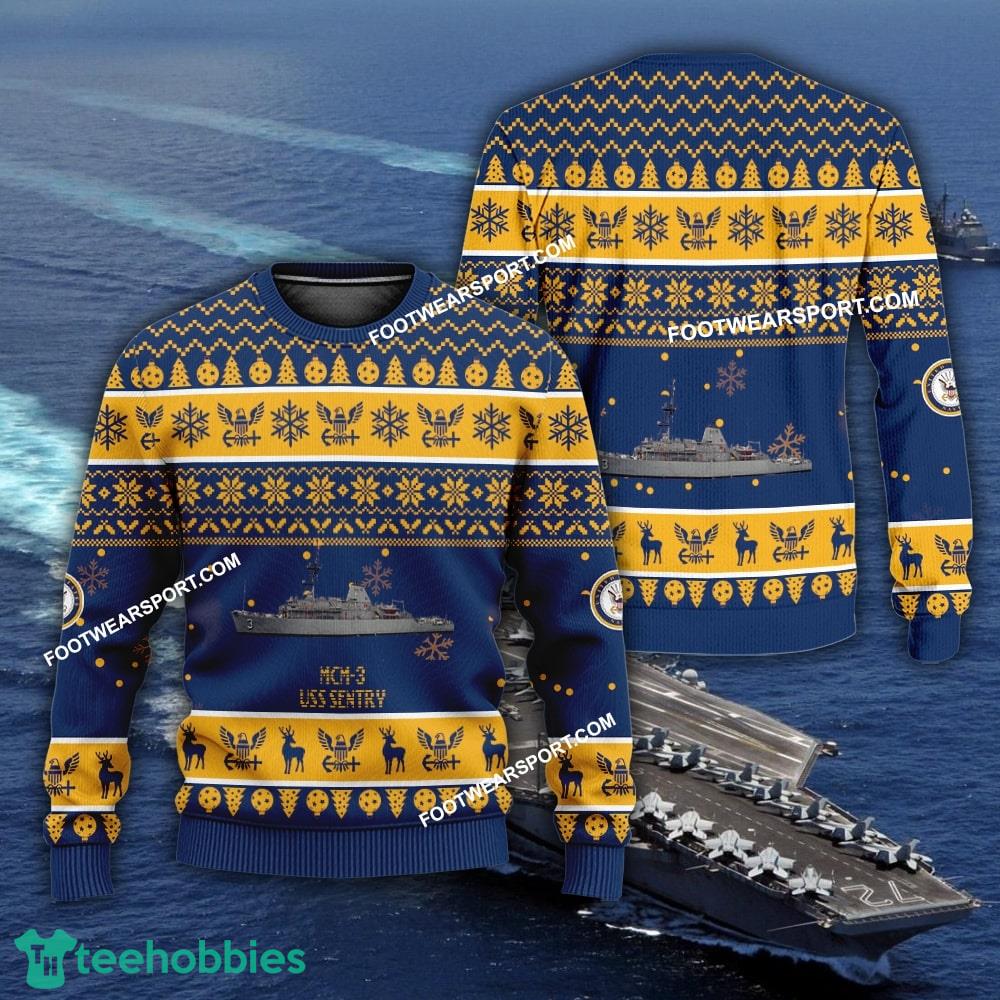 US Navy USS Sentry MCM-3 Ugly Christmas Sweater AOP For Army