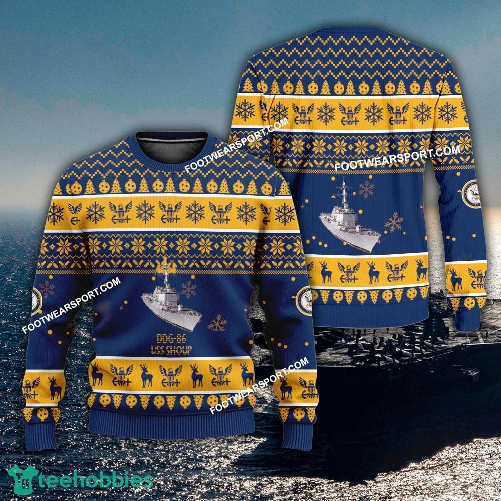 US Navy USS Shoup DDG-86 Knitted Xmas 3D Sweater For Men Women