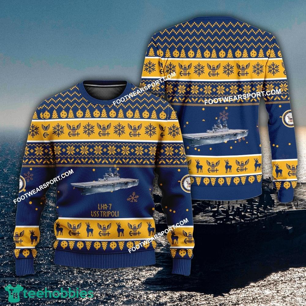 US Navy USS Tripoli LHA-7 Ugly Christmas 3D Sweater For Army