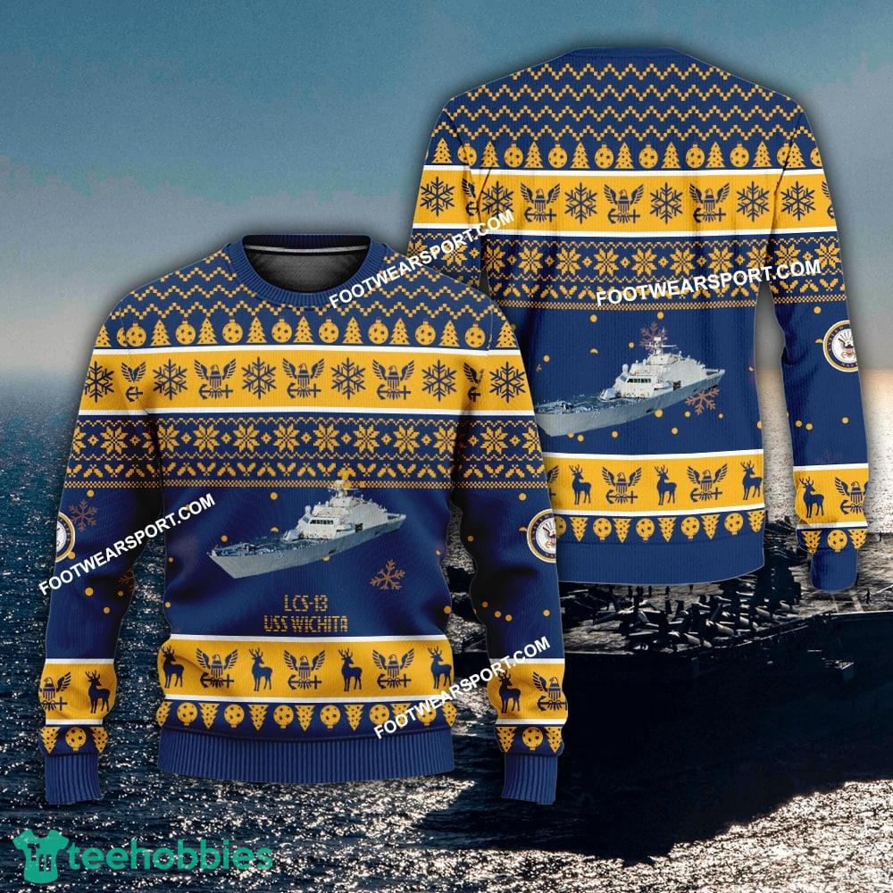 US Navy USS Wichita LCS-13 Knitted Xmas 3D Sweater For Army