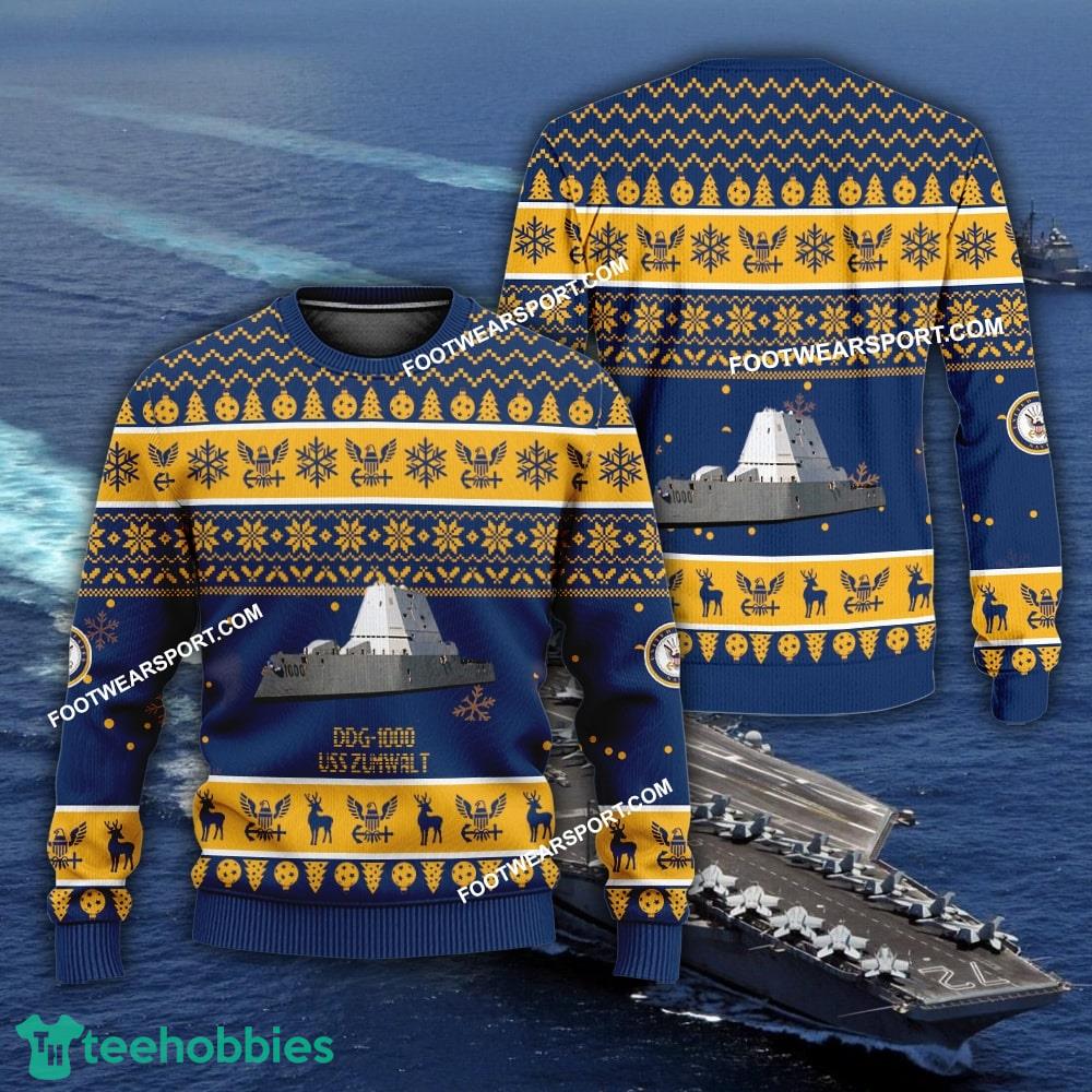 US Navy USS Zumwalt DDG-1000 Ugly Christmas Sweater AOP For Army