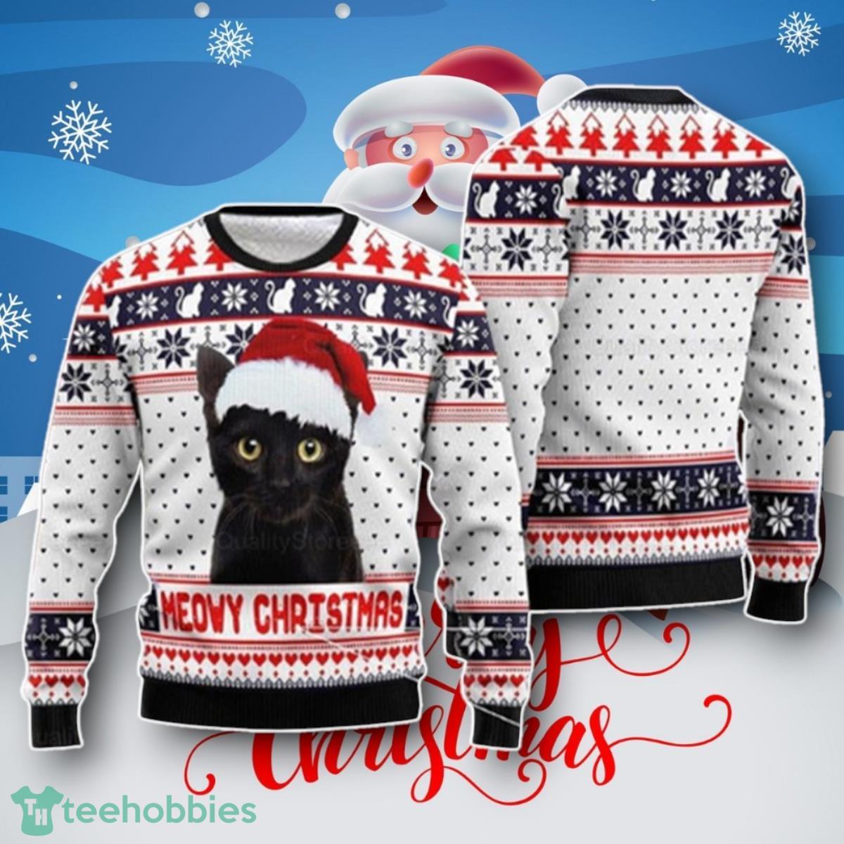 Vintage Meowy Funny Black Cat Ideas Ugly Christmas Sweater Unique Gift For Men And Women
