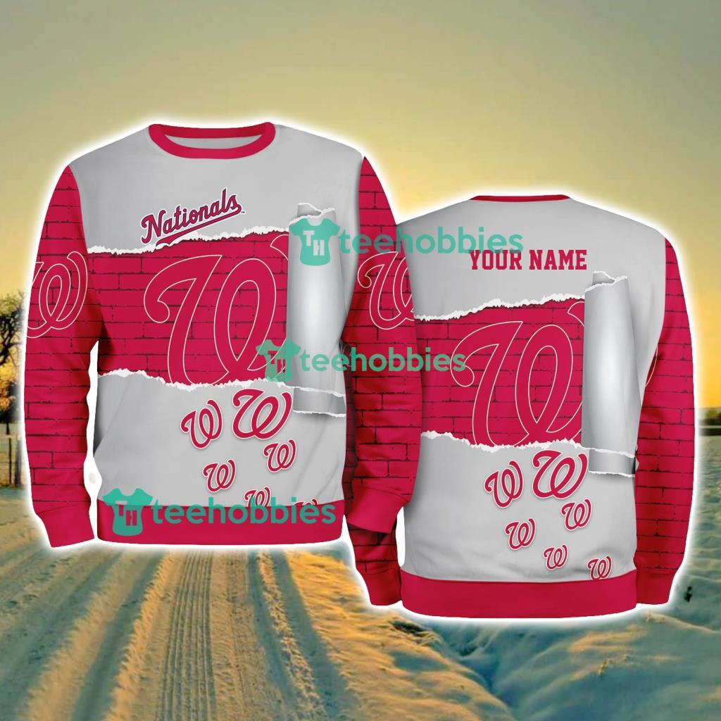 Washington Nationals MLB Sporty Color Custom Name Christmas Ugly Sweater Gift For Fans