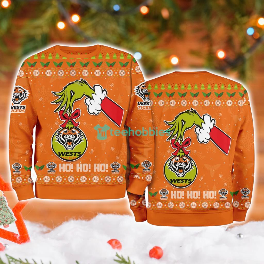 Wests Tigers Nrl Grinch Hand Ugly Christmas Sweater 3D