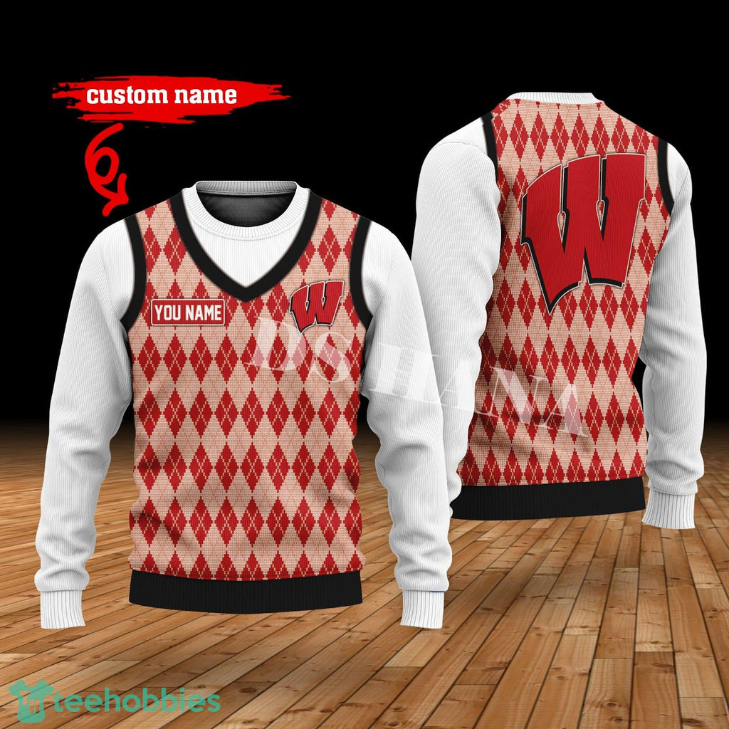 Wisconsin Badgers Custom Name New Style Sweater Ghile Style 3D Print Christmas Sweater